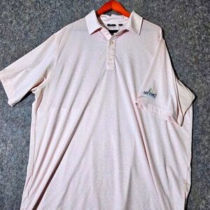 FJ FootJoy Mens 2XL Golf Polo Shirt Cedar Creek CC Pink White Geometric Print